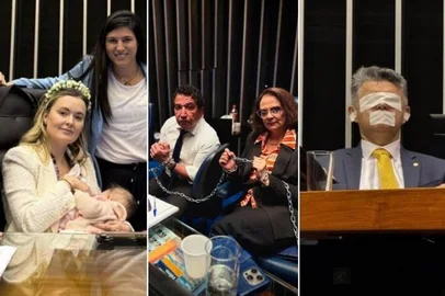 BRASÍLIA, DF, BRASIL - 06/08/2025 - Parlamentares de oposição realizam ações de obstrução de pauta na Câmara dos Deputados e no Senado (Foto: @izalci / @apropriajulia / @JoseMedeirosMT / Reprodução)<!-- NICAID(16096911) -->