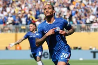 EAST RUTHERFORD, NEW JERSEY - JULY 13: Joao Pedro of Chelsea FC celebrates scoring his team's third goal during the FIFA Club World Cup 2025 Final match between Chelsea FC and Paris Saint-Germain at MetLife Stadium on July 13, 2025 in East Rutherford, New Jersey.   Alex Grimm/Getty Images/AFP (Photo by ALEX GRIMM / GETTY IMAGES NORTH AMERICA / Getty Images via AFP)<!-- NICAID(16079584) -->