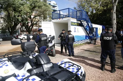 PORTO ALEGRE, RS - 28/07/2023 - Inaugurado o posto fixo da Guarda Municipal no parque da Redenção. FOTO: Jonathan Heckler, Agência RBS<!-- NICAID(15494931) -->