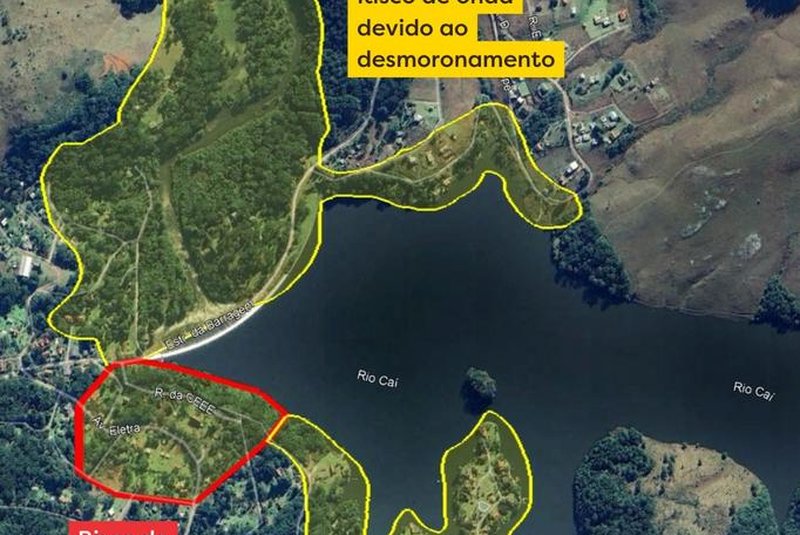 Mapa de evacuação próximo a Barragem do Salto, em São Francisco de Paula<!-- NICAID(15762927) -->