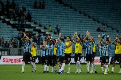 PORTO ALEGRE, RS, BRASIL, 07-02-2026: Jogo entre Grêmio x Novo Hamburgo, na Arena do Grêmio, neste sábado valendo classificação para a semifinal do Campeonato Gaúcho 2026. A partida única é válida pelas quartas de final do campeonato estadual. (Foto: André Ávila/Agência RBS)Indexador: Andre Avila<!-- NICAID(16220947) -->