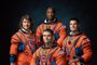 Apresentação dos tripulantes da missão Artemis 2. Na foto, Reid Wiseman;  Victor Glover; Christina Koch; Jeremy Hansen. Foto: Twitter @NASAArtemis/Reprodução<!-- NICAID(15392766) -->