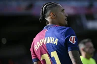 O atacante brasileiro Raphinha do Barcelona é retratado durante a partida de futebol da liga espanhola entre FC Barcelona e RC Celta de Vigo no Estadi Olimpic Lluis Companys<!-- NICAID(16020322) -->