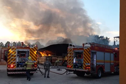 Brigada Militar / Divulgação Incêndio atinge depósito de madeireira na zona sul da Capital<!-- NICAID(16205137) -->