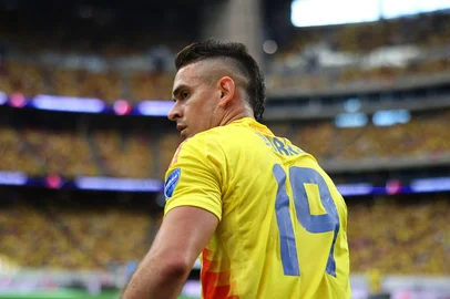 Colombia's forward #19 Rafael Santos Borre looks on during the Conmebol 2024 Copa America tournament group D football match between Colombia and Paraguay at NRG Stadium in Houston, Texas on June 24, 2024. (Photo by Aric Becker / AFP)<!-- NICAID(15802879) -->