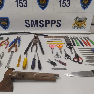 Guarda Municipal apreende machadinha, facas e canivetes em casa de passagem de Caxias do Sul.<!-- NICAID(16152163) -->