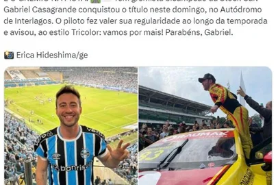 Reprodução da postagem do Grêmio - Gabriel Casagrande é bicampeão da Stock Car em Interlagos. Foto: X @Gremio / Reprodução<!-- NICAID(15628356) -->