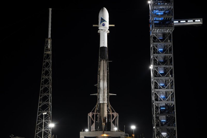 AFS-8/101Um foguete SpaceX Falcon 9 com a espaçonave PACE (Plankton, Aerosol, Cloud, Ocean Ecosystem) da NASA encapsulada no topo é elevado para uma posição vertical no Complexo de Lançamento Espacial 40 na Estação da Força Espacial de Cabo Canaveral, na Flórida, na segunda-feira, 5 de fevereiro de 2024. Foto: NASA / SpaceX / DivulgaçãoLocal: KSCIndexador: SpaceXFonte: Digital Still Image<!-- NICAID(15670877) -->