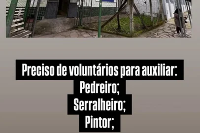 O vereador Capitão Ramon convocou nas redes sociais pedreiros, serralheiros e pintores para a instalação de toldo e remoção de cerca na unidade básica de saúde (UBS) do bairro Bela Vista, em Caxias.<!-- NICAID(16109550) -->