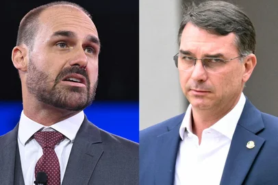 Montagem de Eduardo Bolsonaro e Flávio Bolsonaro.<!-- NICAID(16285758) -->