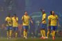 Nassr's players celebrate scoring during the Saudi Pro League football match between Al-Nassr and Al-Ahli at the King Saud University Stadium in Riyadh, on September 22, 2023. (Photo by Fayez NURELDINE / AFP)Editoria: SPOLocal: RiyadhIndexador: FAYEZ NURELDINESecao: soccerFonte: AFPFotógrafo: STF<!-- NICAID(15548912) -->