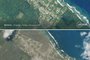 (COMBO) This combination of two handout images taken on January 9, 2022 (top) and on January 17, 2022 (bottom) and made available by 2022 Planet Labs PBC shows a before (top image) and after (bottom image) comparison of volcanic ash-covered Niutoua on Tongatapu island on Tonga, caused by the eruption of the Hunga Tonga-Hunga Ha?apai volcano. (Photo by Handout / © 2022 Planet Labs PBC. / AFP) / RESTRICTED TO EDITORIAL USE - MANDATORY CREDIT "AFP PHOTO /  © 2022 Planet Labs PBC." - NO MARKETING - NO ADVERTISING CAMPAIGNS - DISTRIBUTED AS A SERVICE TO CLIENTS<!-- NICAID(14992445) -->