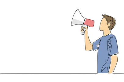 Continuous line drawing freedom concept for international event Democracy Day. Man in blue shirt actively communicates, supporting democratic ideals and encouraging civic involvement and unity. Foto: Simple Line / stock.adobe.comFonte: 1851470479<!-- NICAID(16202373) -->