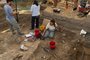 A handout picture shows an archaeological expedition team from the University of Gothenburg working at a site in Cyprus, on the shore of the Larnaca salt lake at Hala Sultan Tekke on June 13, 2023. A Swedish-led excavation on Cyprus has unearthed a wealth of artefacts suggesting an ancient port city in Larnaca on the south coast was the region's key Bronze Age trading post, an official said. "The city's wealth seems to have been based on the production of copper and trade with near and distant cultures," said Giorgos Georgiou, acting director of Cyprus' Antiquities Department. (Photo by Prof. Peter M. Fischer / University of Gothenburg / AFP) / == RESTRICTED TO EDITORIAL USE - MANDATORY CREDIT "AFP PHOTO / HO / University of gothenburg" - NO MARKETING NO ADVERTISING CAMPAIGNS - DISTRIBUTED AS A SERVICE TO CLIENTS ==Editoria: ACELocal: LarnacaIndexador: PROF. PETER M. FISCHERSecao: archaeologyFonte: University of GothenburgFotógrafo: STR<!-- NICAID(15511827) -->