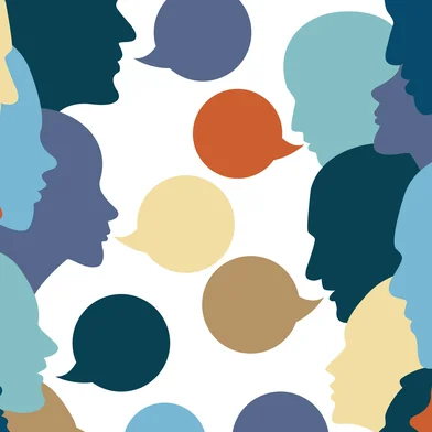 People profile heads in dialogue.  Vector background.<!-- NICAID(15960263) -->