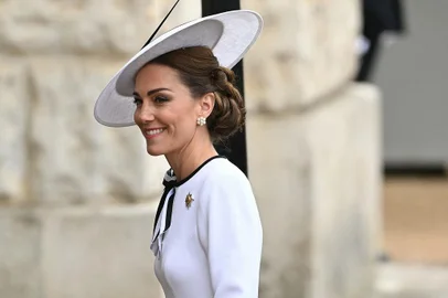 Britain's Catherine, Princess of Wales, arrives to Horse Guards Parade for the King's Birthday Parade "Trooping the Colour" in London on June 15, 2024. Catherine, Princess of Wales, is making a tentative return to public life for the first time since being diagnosed with cancer, attending the Trooping the Colour military parade in central London. (Photo by JUSTIN TALLIS / AFP)<!-- NICAID(15790005) -->