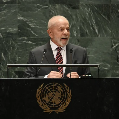 President of Brazil Luiz Inácio Lula da Silva speaks during "Summit of the Future" on the sidelines of the UN General Assembly at the United Nations Headquarters in New York, September 22, 2024. (Photo by ANGELA WEISS / AFP)<!-- NICAID(15872704) -->