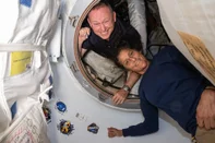 This undated handout picture from Nasa released on July2, 2024 shows NASAs Boeing Crew Flight Test astronauts (from top) Butch Wilmore and Suni Williams inside the vestibule between the forward port on the International Space Stations Harmony module and Boeing's Starliner spacecraft. The first astronauts to fly Boeing's troubled Starliner are definitely not "stranded" at the International Space Station, NASA insisted on June 28, 2024 despite having no clear timeframe for bringing them home. In an unusually defensive press call, officials attempted to put a positive spin on where things currently stood after weeks of negative headlines due to the spaceship's delayed return. (Photo by Handout / NASA / AFP) / RESTRICTED TO EDITORIAL USE - MANDATORY CREDIT "AFP PHOTO / NASA" - NO MARKETING NO ADVERTISING CAMPAIGNS - DISTRIBUTED AS A SERVICE TO CLIENTSEditoria: SCILocal: In spaceIndexador: HANDOUTSecao: space programmeFonte: NASAFotógrafo: Handout<!-- NICAID(15811329) -->