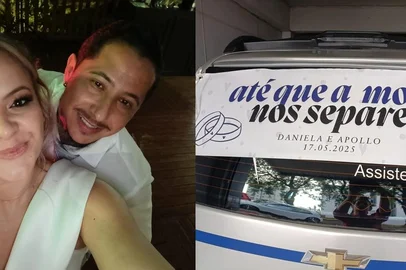 Chegar ao casamento de carro é tradição para muitas noivas, mas Daniela Signor Scariot, de 33 anos, escolheu um veículo pouco convencional: um carro funerário. A cerimônia aconteceu em Pinhalzinho, no Oeste de Santa Catarina, e viralizou nas redes sociais.<!-- NICAID(16047249) -->