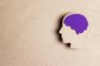 Head silhouette with a purple brain on a brown background with copy space. Epilepsy disease or Alzheimer disease awareness world day.Fonte: 322732862<!-- NICAID(15014108) -->