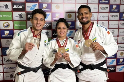 Guilherme Schimidt, Beatriz Freitas e Leonardo Gonçalves, judô
