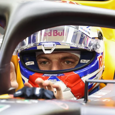Red Bull Racing's Dutch driver Max Verstappen sits in the cockpit during the second practice session ahead of the Bahrain Formula One Grand Prix at the Bahrain International Circuit in Sakhir on April 11, 2025. (Photo by Fadel SENNA / AFP)<!-- NICAID(16016486) -->