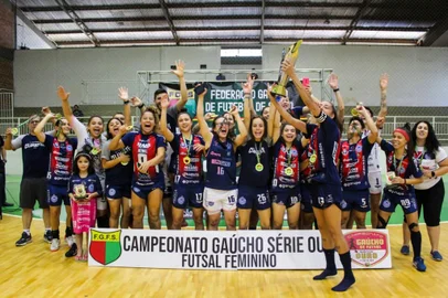 Time da Celemaster, de Uruguaiana, campeã gaúcha de futsal feminino da Série Ouro em 2022.<!-- NICAID(15293401) -->