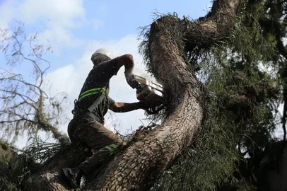 PORTO ALEGRE, RS, BRASIL - 23/01/2024 - Energia elétrica segue em falta em alguns pontos da Capital, uma semana após a forte tempestade que atingiu a Região Metropolitana. FOTO: RONALDO BERNARDI, AGÊNCIA RBS<!-- NICAID(15657729) -->