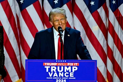 Former US President and Republican presidential candidate Donald Trump speaks during an election night event at the West Palm Beach Convention Center in West Palm Beach, Florida, on November 6, 2024. Republican former president Donald Trump closed in on a new term in the White House early November 6, 2024, just needing a handful of electoral votes to defeat Democratic Vice President Kamala Harris.