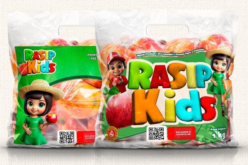 Uma das principais produtoras de maçãs do Brasil, a Rasip tem uma nova linha de maçãs para o público infantil. O lançamento oferece maçãs cuidadosamente selecionadas e pré-lavadas. As bags Rasip Kids substituem a linha anterior, a Rasip Looney Tunes. - Crédito: Rasip/Divulgação<!-- NICAID(15696367) -->
