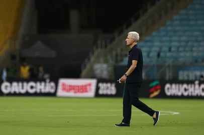 PORTO ALEGRE, RS , BRASIL, 14-01-2026: Grêmio x São José, partida válida pela segunda rodada do Gauchão 2026, na Arena. O Tricolor terá que jogar sem público cumprindo punição aplicada pelo STJD. Foto: Bruno Todeschini/Agencia RBS<!-- NICAID(16204490) -->
