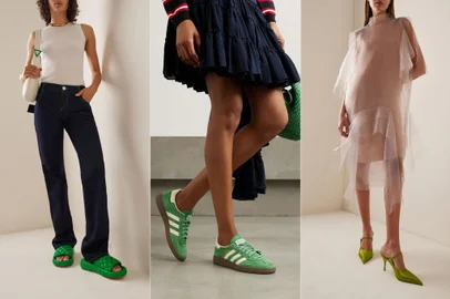 Coluna Roberta Weber sobre sapato verde<!-- NICAID(15830193) -->