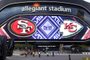 LAS VEGAS, NEVADA - FEBRUARY 01: A video board displays logos for Super Bowl LVIII at Allegiant Stadium on February 01, 2024 in Las Vegas, Nevada. The game will be played on February 11, 2024, between the Kansas City Chiefs and the San Francisco 49ers.   Ethan Miller/Getty Images/AFP (Photo by Ethan Miller / GETTY IMAGES NORTH AMERICA / Getty Images via AFP)<!-- NICAID(15668245) -->