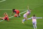 Zagueira japonesa Risa Shimizu comemora gol contra a Noruega nas oitavas de final da Copa do Mundo feminina de futebol<!-- NICAID(15502152) -->