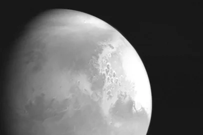 This handout photograph released on February 5, 2021 by the China National Space Administration (CNSA) shows an image of Mars captured by China's Mars probe Tianwen-1. (Photo by - / China National Space Administration / AFP).<!-- NICAID(14707940) -->