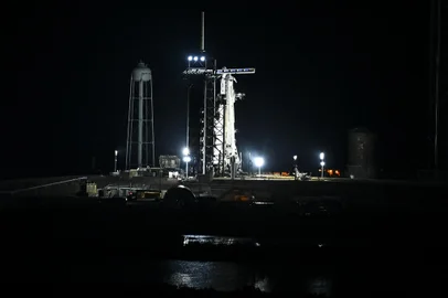The SpaceX Falcon 9 rocket with the companys Crew Dragon spacecraft vents fuel prior to a scrubbed launch from pad 39A for the Crew-6 mission at NASA's Kennedy Space Center in Cape Canaveral, Florida, on February 27, 2023. (Photo by CHANDAN KHANNA / AFP)<!-- NICAID(15360447) -->