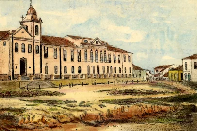 Fachada da Santa Casa na segunda metade  de século 19.<!-- NICAID(15418746) -->
