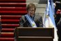 Argentina's new president Javier Milei delivers his inaugural speech before the crowd, during an inauguration ceremony at the Congress in Buenos Aires on December 10, 2023. Libertarian economist Javier Milei was sworn in Sunday as Argentina's president, after a resounding election victory fuelled by fury over the country's economic crisis. (Photo by Luis ROBAYO / AFP)Editoria: POLLocal: Buenos AiresIndexador: LUIS ROBAYOSecao: governmentFonte: AFPFotógrafo: STR<!-- NICAID(15621648) -->