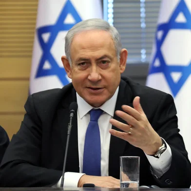 Israeli Prime Minister Benjamin Netanyahu speaks during a meeting of the right-wing bloc at the Knesset (Israeli parliament) in Jerusalem on November 20, 2019. (Photo by GALI TIBBON / AFP)Editoria: POLLocal: JerusalemIndexador: GALI TIBBONSecao: politics (general)Fonte: AFPFotógrafo: STR<!-- NICAID(14334860) -->