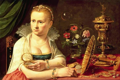 Vanitas: Autorretrato (1610), da artista holandesa Clara Peeters<!-- NICAID(14960036) -->