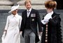Sem a presença de Elizabeth II, Harry e Meghan concentram as atenções em missa pelo jubileu da rainha