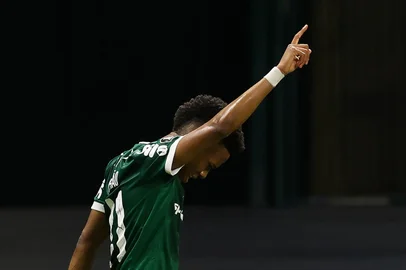 O jogador EstÃªvÃ£o, da SE Palmeiras, comemora seu gol contra a equipe do C Sporting Cristal, durante partida vÃ¡lida pela fase de grupos, da Copa Libertadores, na arena Allianz Parque. (Foto: Cesar Greco/Palmeiras/by Canon)<!-- NICAID(16058971) -->