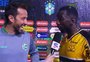 Nenê vira tradutor e ajuda atacante congolês do Criciúma na entrevista pós-jogo com o Juventude