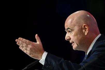 FBL-WC-2022-INFANTINO-FIFA-HYPOCRISYFIFA President Gianni Infantino speaks during a press conference at the Qatar National Convention Center (QNCC) in Doha on November 19, 2022, ahead of the Qatar 2022 World Cup football tournament. Infantino hit back at Western critics of Qatar's human rights record at his opening press conference of the World Cup on November 19, blasting their "hypocrisy".FABRICE COFFRINI / AFP