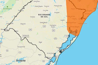 Instituto Nacional de Meteorologia (Inmet) alerta para o risco de temporais nas áreas destacadas em laranja