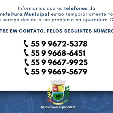 PORTO ALEGRE, RS, BRASIL, 17-03-2025, 10h00: Publicação da prefeitura de Tupanciretã com telefones alternativos durante problemas com a operadora Oi. (Foto: @pmtupancireta, Instagram/Reprodução)<!-- NICAID(15997561) -->