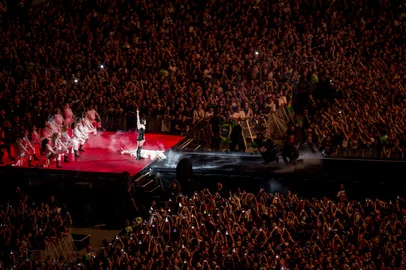 US pop star Lady Gaga performs during her concert at Copacabana beach in Rio de Janeiro, Brazil on May 3, 2025. (Photo by Daniel RAMALHO / AFP)<!-- NICAID(16029436) -->