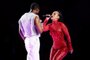 LAS VEGAS, NEVADA - FEBRUARY 11: (L-R) Usher and Alicia Keys perform onstage during the Apple Music Super Bowl LVIII Halftime Show at Allegiant Stadium on February 11, 2024 in Las Vegas, Nevada.   Ezra Shaw/Getty Images/AFP (Photo by EZRA SHAW / GETTY IMAGES NORTH AMERICA / Getty Images via AFP)<!-- NICAID(15676517) -->