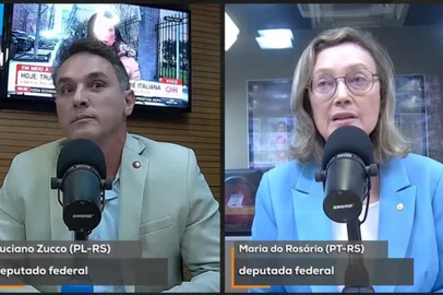 Debate entre deputados Luciano Zucco (PL) e Maria do Rosário (PT) sobre anistia aos envolvidos no 8 de Janeiro no Gaúcha Atualidade<!-- NICAID(16019187) -->