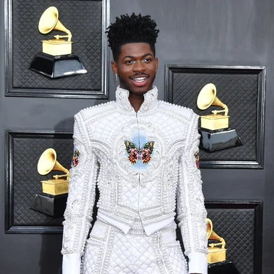 US rapper Lil Nas X arrives for the 64th Annual Grammy Awards at the MGM Grand Garden Arena in Las Vegas on April 3, 2022. (Photo by ANGELA  WEISS / AFP)<!-- NICAID(15059207) -->
